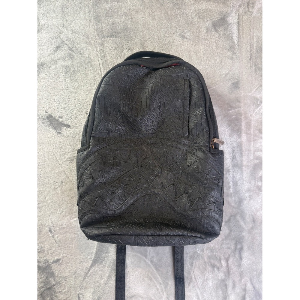Sprayground Nightflight G800 Shark DLVX Backpack Black Embossed Leather Rare